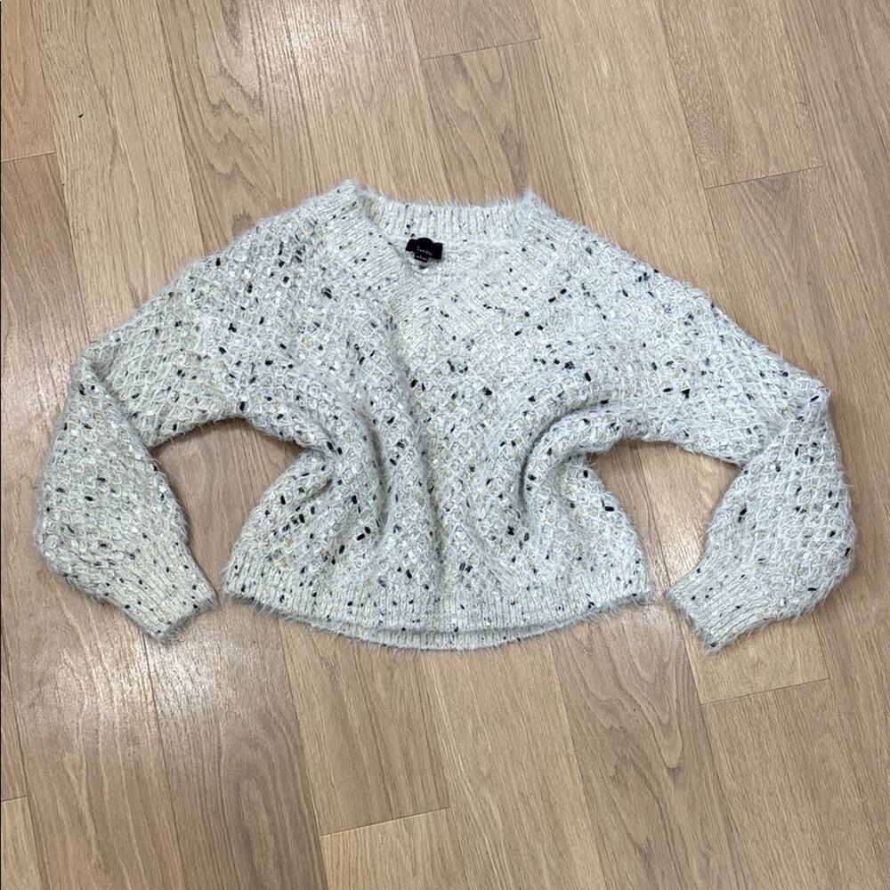 Lumiere Cream Gold Black Knit Fuzzy V Neck Sweater Size Large